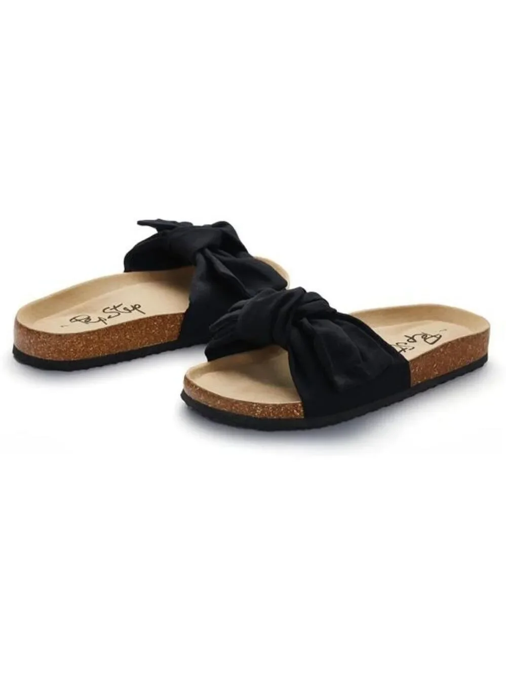 Women Slide Sandals with Bow Slip On Flat Summer Cork Footbed Comfy Shoes